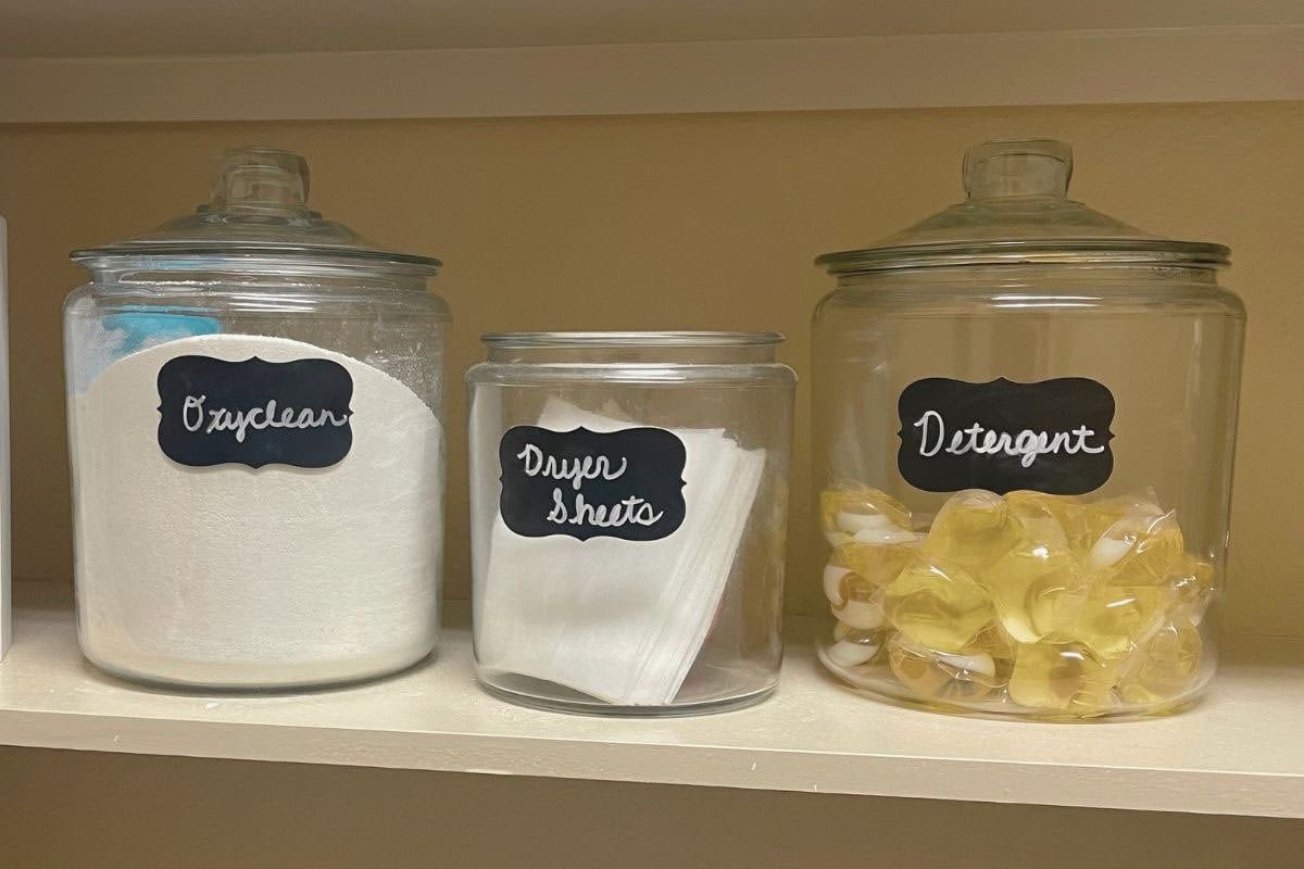 Laundry Essentials 3 - Glass jars filled with laundry supplies